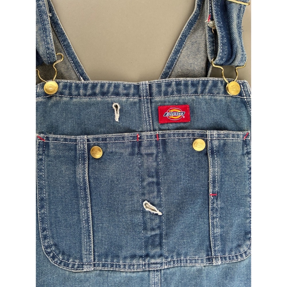 Vintage Dickies Mens Denim Bib Overalls Medium Wash Blue Cotton Workwear 36x30 - Picture 3 of 8